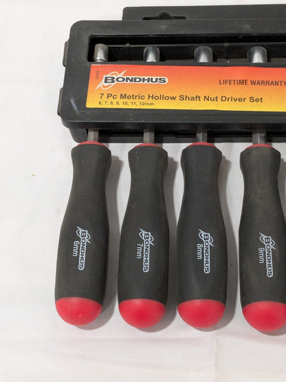 Bondhus Nut Driver Set: 7 Pc, 6 to 12 mm, Hollow Shaft, Ergonomic Handle 48492