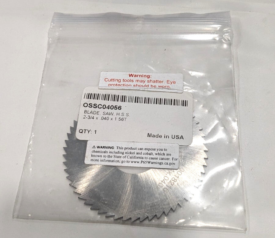 Slitting & Slotting Saw 2-3/4" Dia  0.04" Thick  1" Arbor Hole 56T  OSSC04056