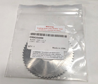 Slitting & Slotting Saw 2-3/4" Dia  0.04" Thick  1" Arbor Hole 56T  OSSC04056