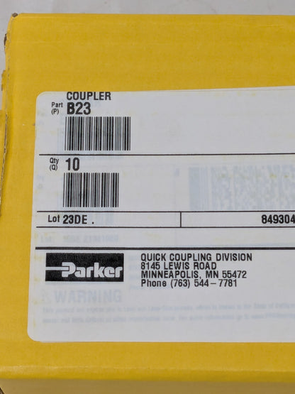 Parker Pneumatic Hose Coupling: 1/4-18, 1/4" Body Dia Box of 10 B23