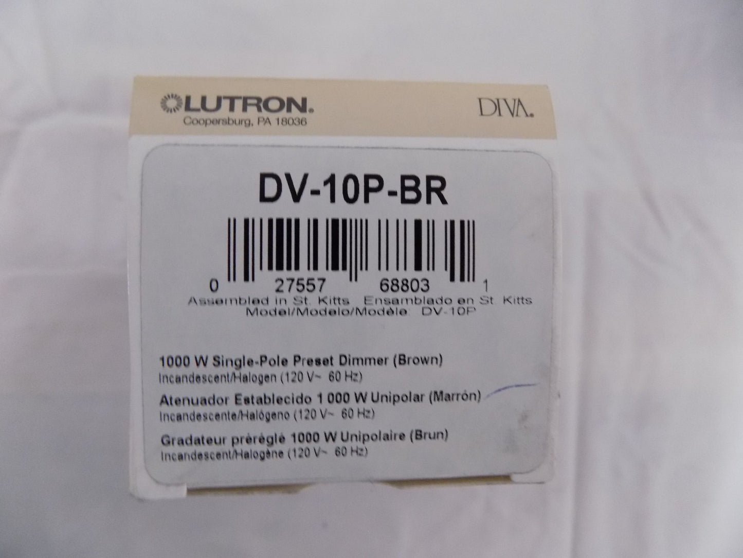 LUTRON DV-10P-BR DIVA DIMMER SWITCH W/ NIGHT LITE  BROWN