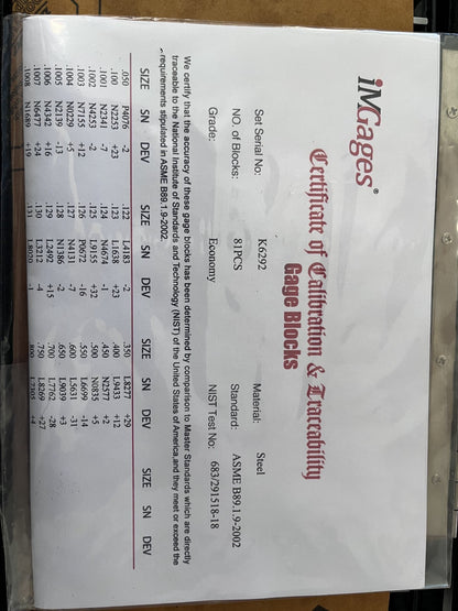 IMGAGES  Gage Block Set: 0.05 to 4'' Range, 81 Pc, Economy Grade, Steel 630-4115