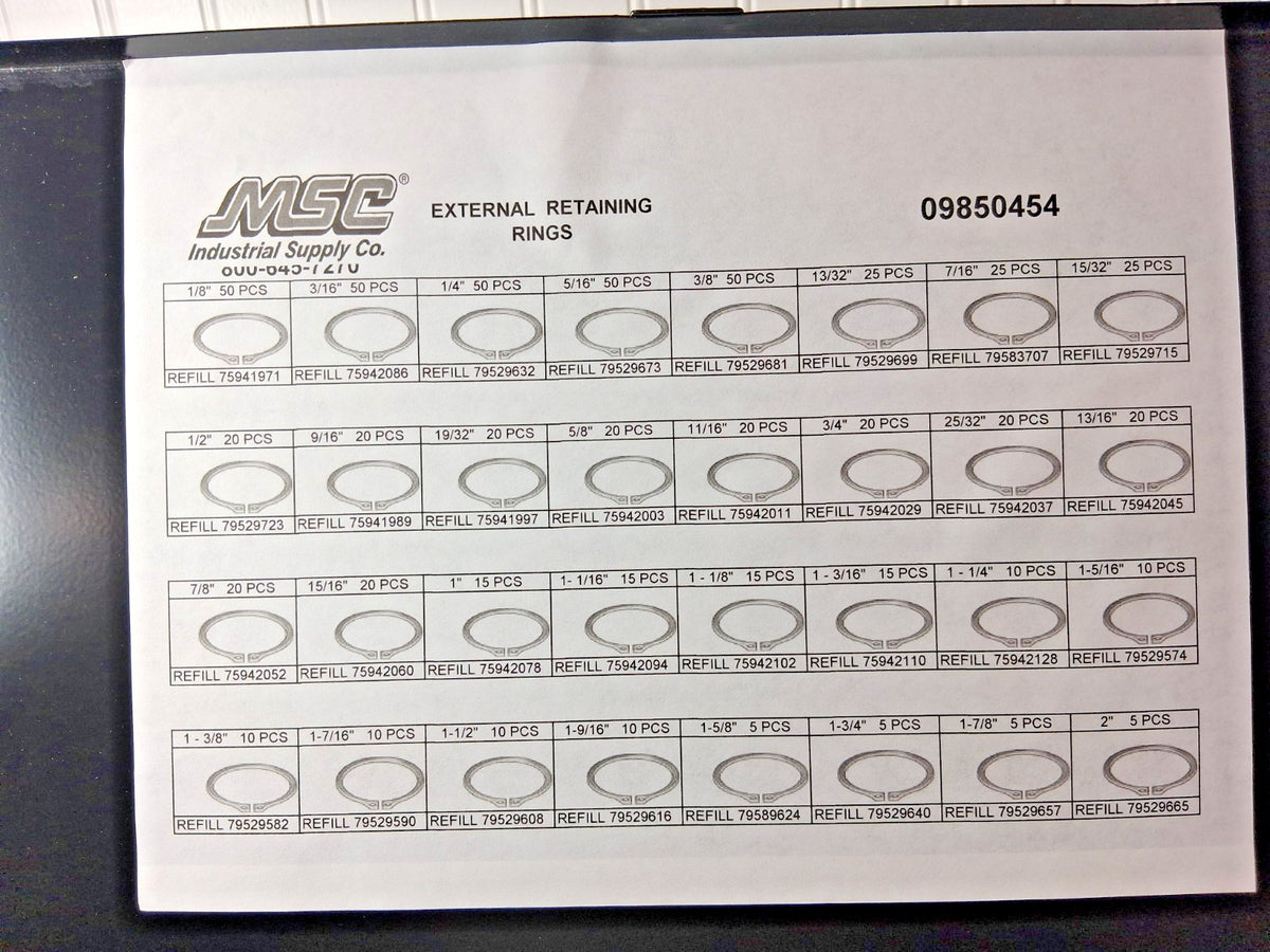 Snap External Retaining Ring Assortment 665 PCS 1/8 to 2" 09850454