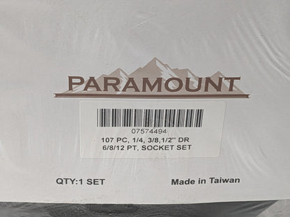 PARAMOUNT 107 Piece Socket Set 1/4, 3/8 & 1/2" Drive X 6/8/12 PT 07574494