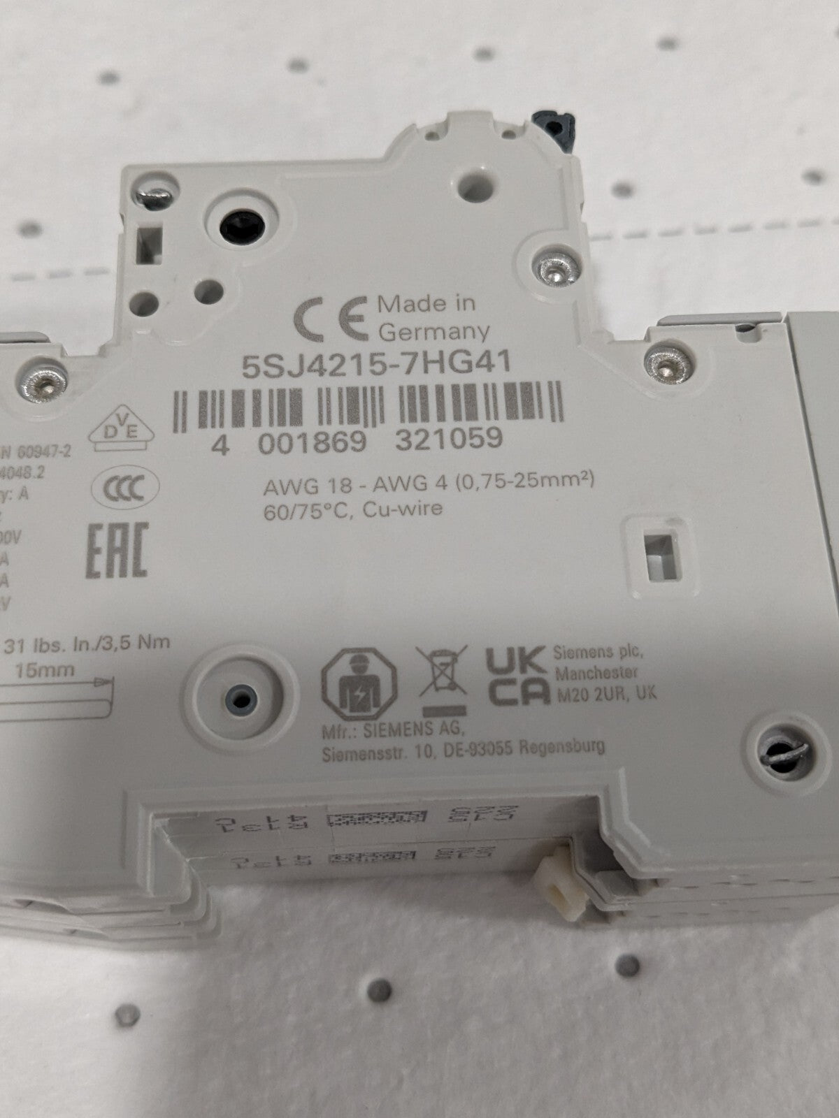 Siemens Sentron Miniature Circuit Breaker 5SJ4211-7HG41