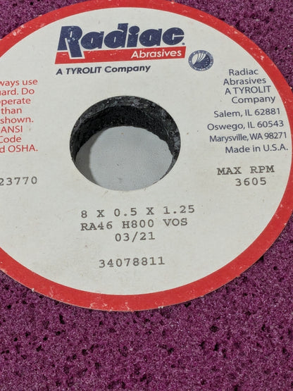 RADIAC 8" Diameter Surface Grinding Wheel - 1-1/4" Hole Size, H Wheel 34078811