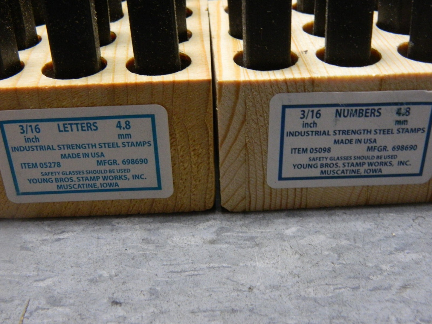 Young Bros Industrial Strength  Letter and number set 3/16 05278 & 05098