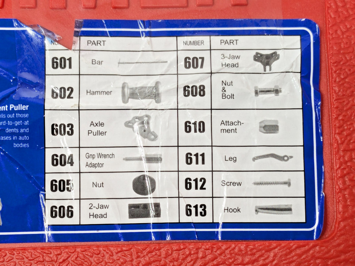 16 Piece Slide Hammer Set w/Case 3 Jaws YC-901A INCOMPLETE