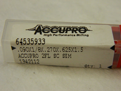 ACCUPRO QTY2  Square End Mill 3/32'' Dia 17/64'' LOC 2 FL Ca