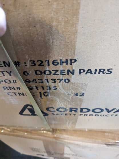 CORDOVA Cotton Gloves Terry Hand Pad 6.5-Inch Length Inset SZ L Qty 72 3216HP