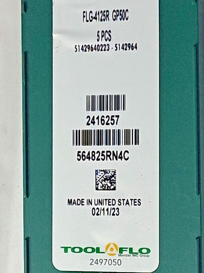 Tool-Flo Carbide Grooving Inserts QTY5 FLG-4125R GP50 564825RN4C