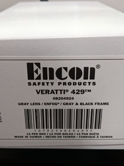 Encon Veratti 429 Black-Gray Frame, Gray Lens Safety Glasses Qty 12 08204924