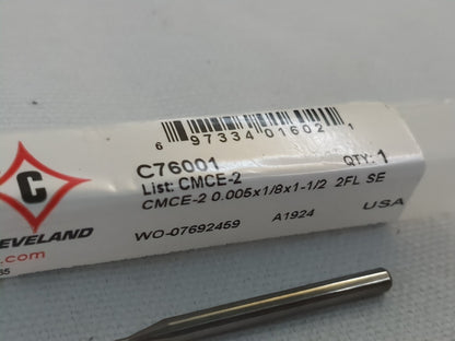 CLEVELAND Square End Mill: 0.13 mm Dia, 0.3800 mm LOC, 2 Fl HSS C76001