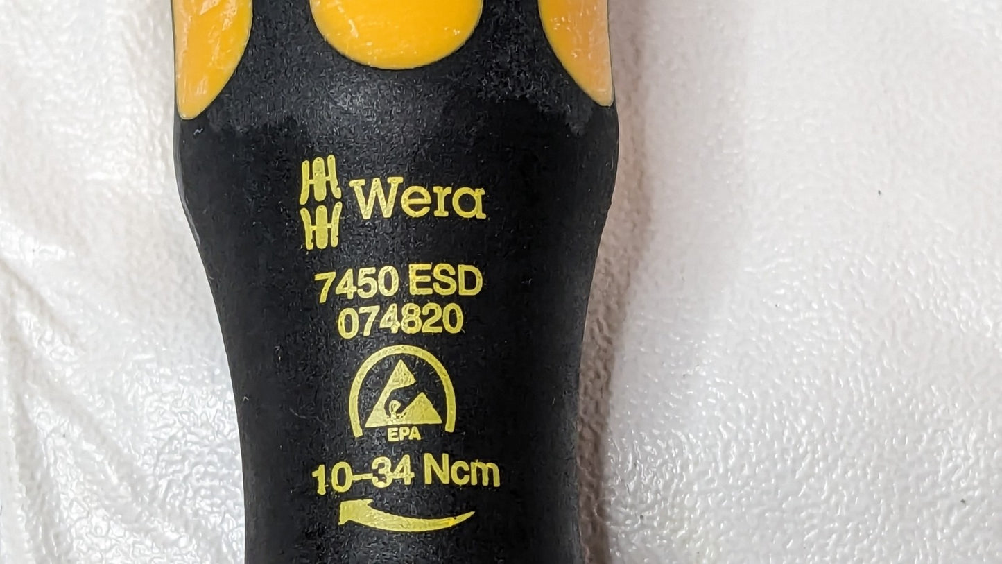 Wera Torque Screwdriver 7450 ESD 10.0 NCM 1/4"Dr 0.1 - 0.34Nm Torque 05074820001