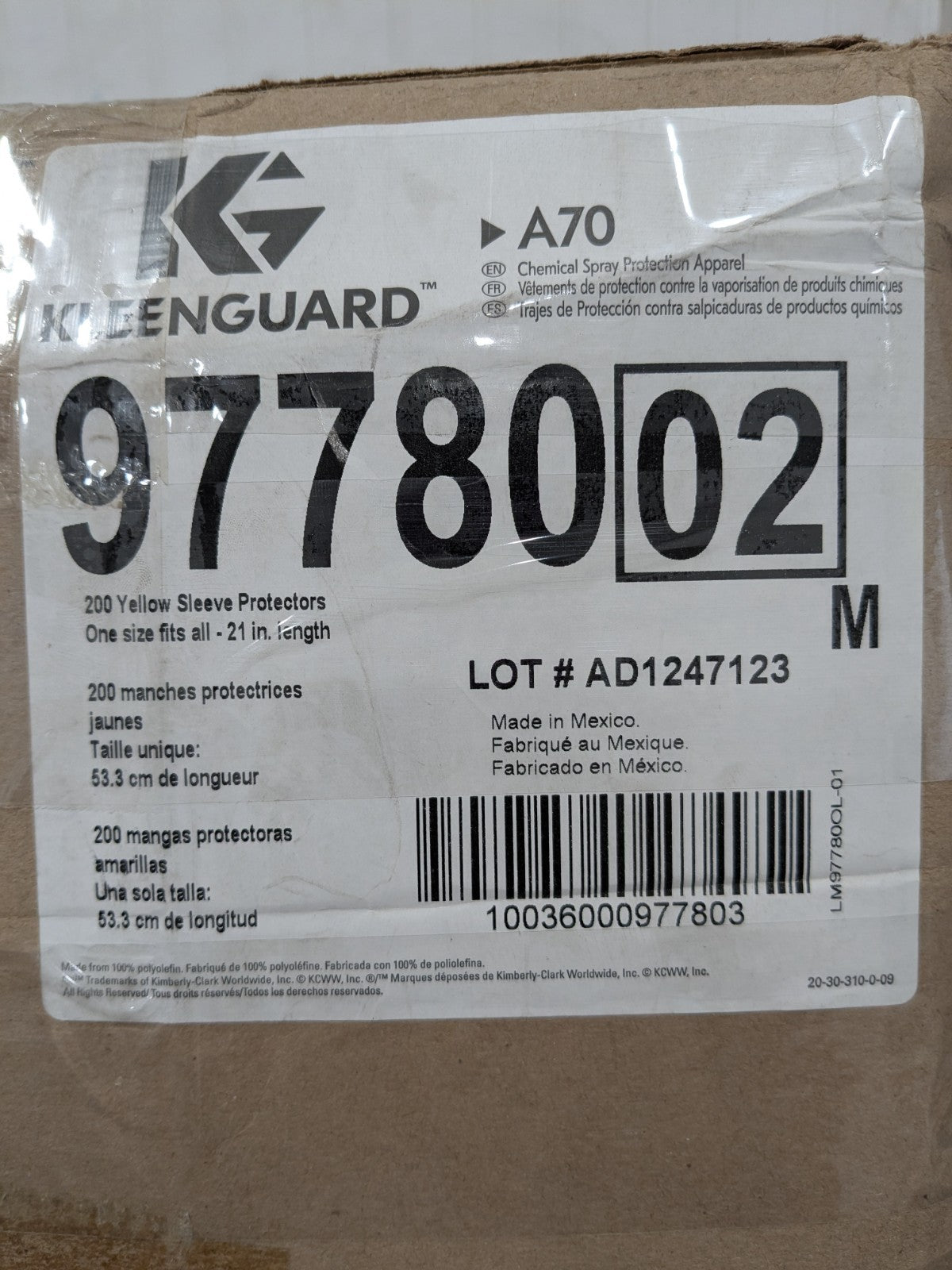 KleenGuard Disposable Sleeve: Yellow, ANSI Cut A2 21" Long Box of 200 97780