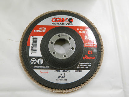 CGW Abrasives Flap Disc: 7/8 Hole, 80 Grit, Ceramic Qty 10 42605