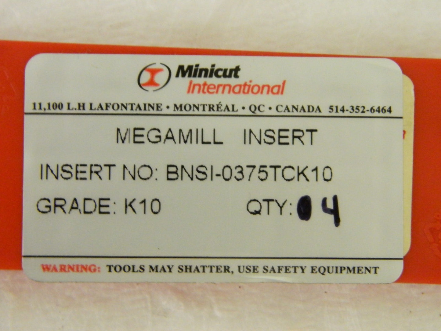 Minicut BNSI0375 Grade K10 Carbide Milling Inserts  QTY 4 BNSI-0375TCK10