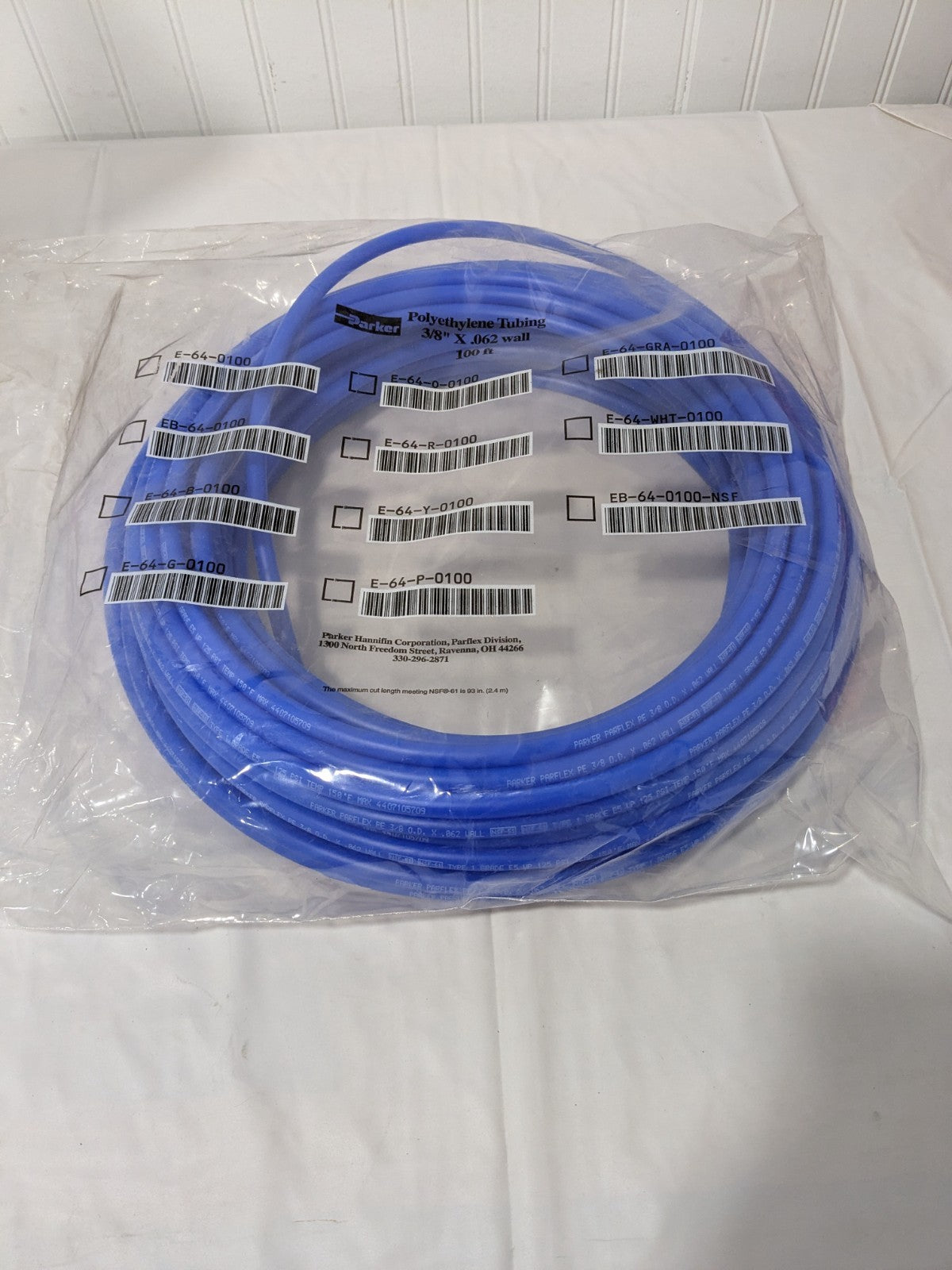 Parker Polyethylene Tubing 3/8" x .062 Wall x 100ft Blue PE Tube E-64-B-010
