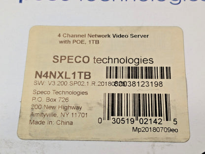 Speco 4-Channel Plug/Play Network Video Recorder w Built-In PoE 1TB N4NXL1TB