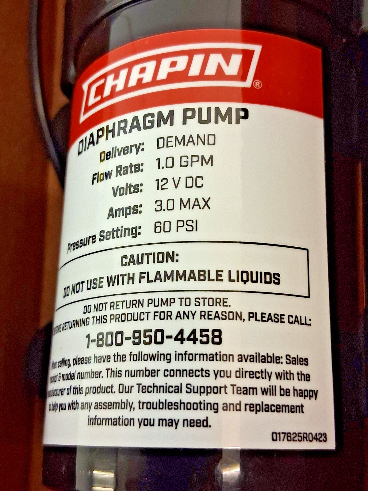 Chapin 12V/1.0 GPM 60 PSI Self-Priming Diaphragm Water Pump 6-9206