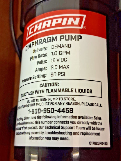 Chapin 12V/1.0 GPM 60 PSI Self-Priming Diaphragm Water Pump 6-9206