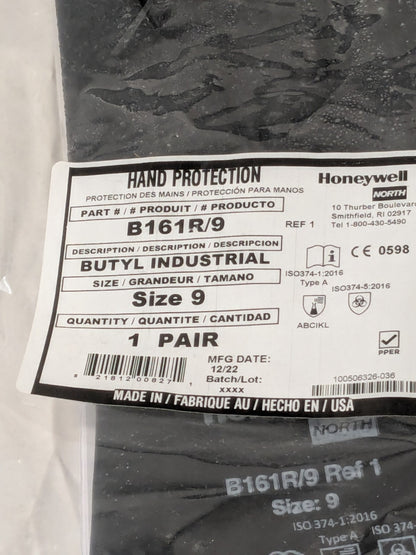 NORTH Chemical Resistant Gloves: North Sz L, 16.00 mil, Butyl B161R/9