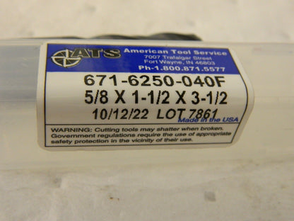 AMERICAN TOOL SERVICE Corner Radius End Mill: 5/8" Dia 4 Fl 671-6250-040