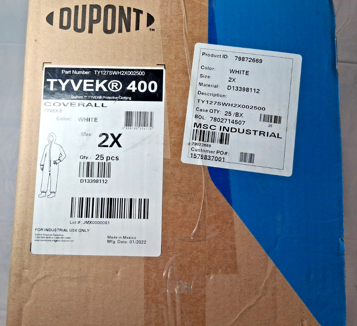 DUPONT Disposable Coveralls Non-Hazardous Protection TYVEK400 TY127SWH2X002500