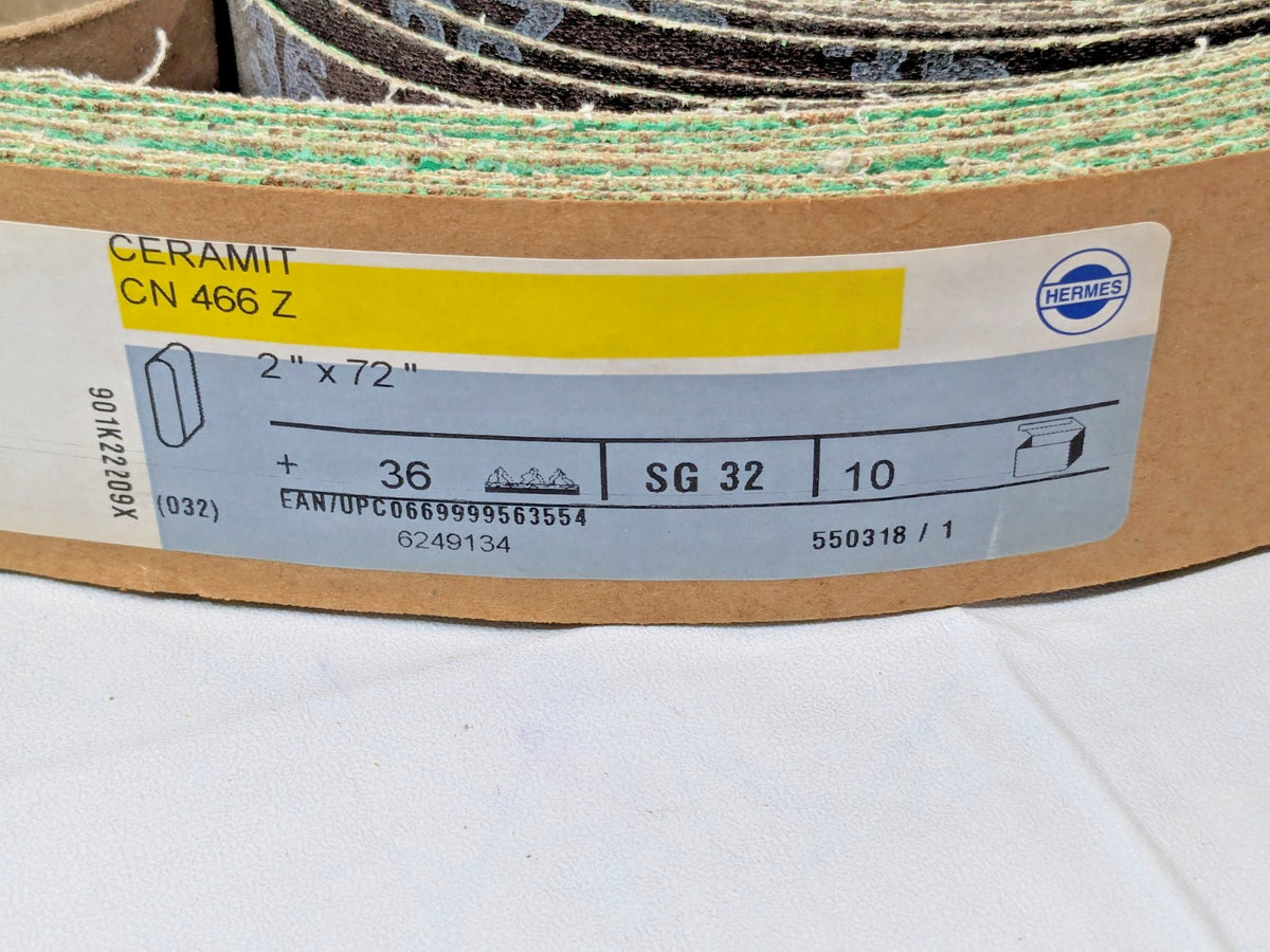 CASE OF 50 HERMES Ceramit Abrasive Belts CN 466 Z 2" X 72" 36 Grit 550