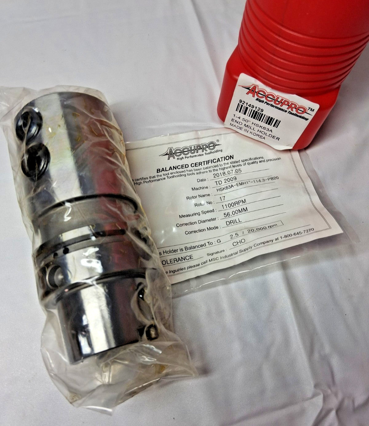 Accupro Taper Shank End Mill Holder 4-1/2" 1"Dia HSK63A 92149129