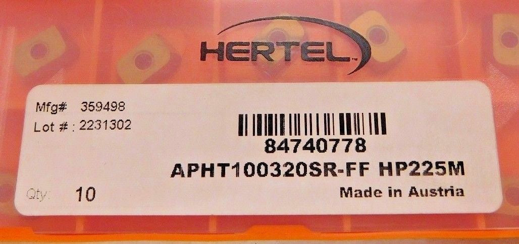 Hertel Carbide Milling Inserts Chipbreaker Grade HP225M Qty 10 84740778