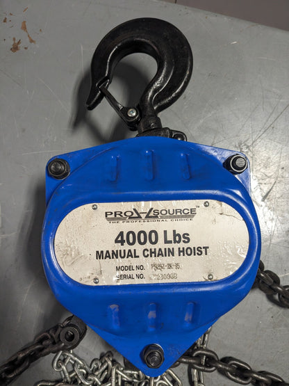 Pro Source Manual Hand Operated Chain Hoist 4000 lb. Capacity 15 ft. Lift