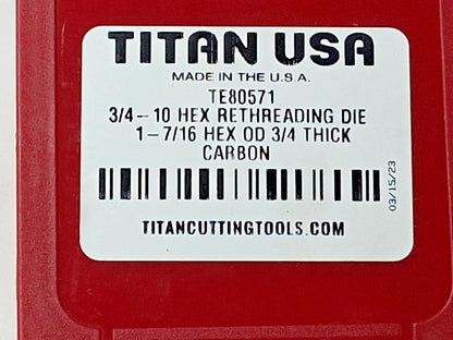 Titan Carbon Hex Rethreading Die 3/4-10 3/4" Thick 33124116
