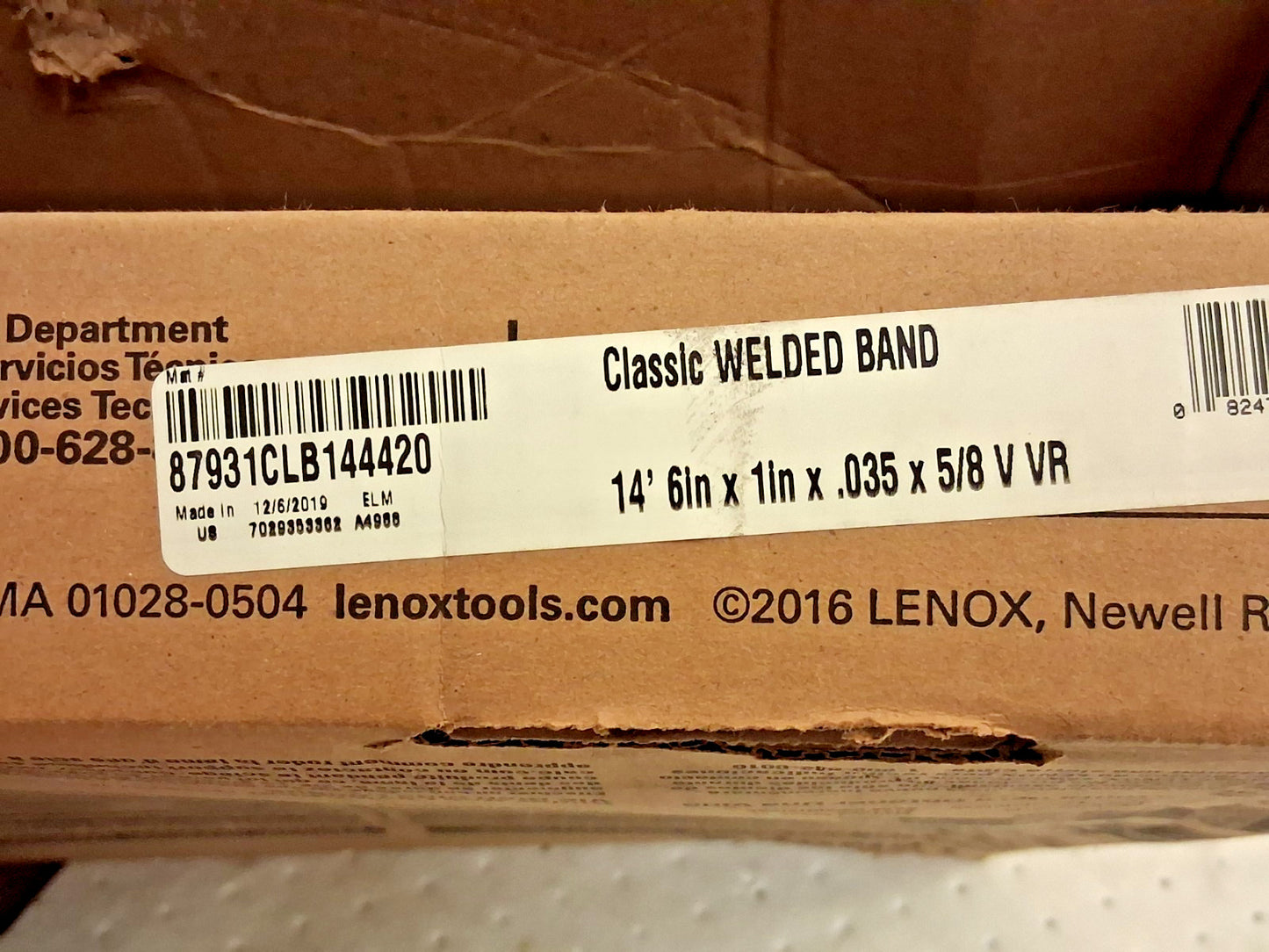 Lenox Welded Bandsaw Blade 14ft 6 L x 1" W x 5-8 TPI 87931CLB144420