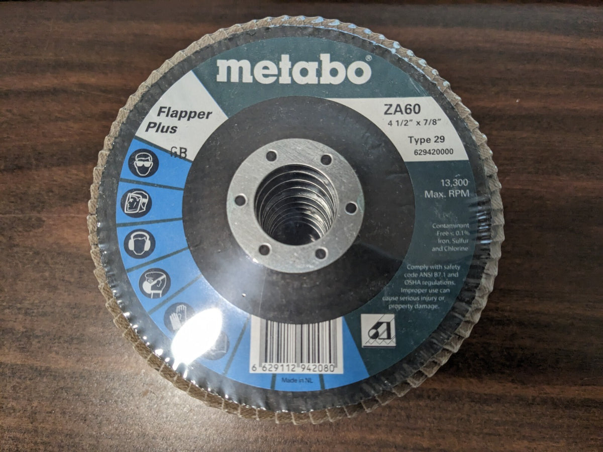 METABO Flap Disc 10pk 7/8" Hole, 60 Grit, Zirconia Alumina, Type 29 629420000