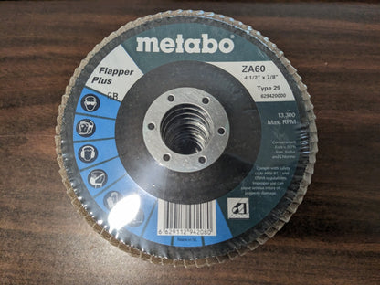 METABO Flap Disc 10pk 7/8" Hole, 60 Grit, Zirconia Alumina, Type 29 629420000