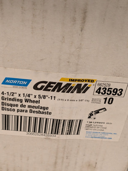Norton Depressed-Center Wheel: Type 27, 4-1/2" Dia, Box of 10 66252843593