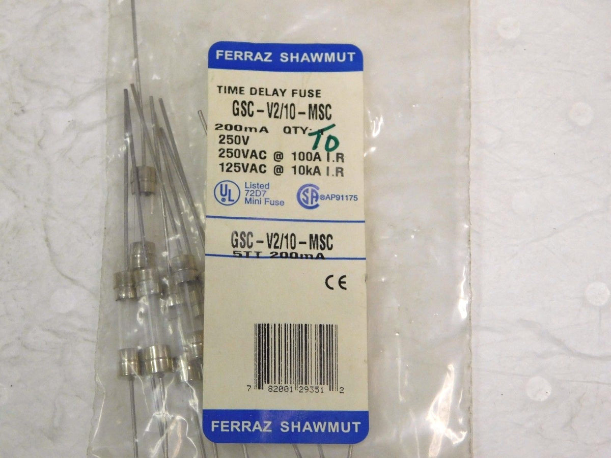 Ferraz Shawmut Time Delay Mini Glass/Ceramic Fuse 250V 0.20A Lot of 4 GSC-V2/10