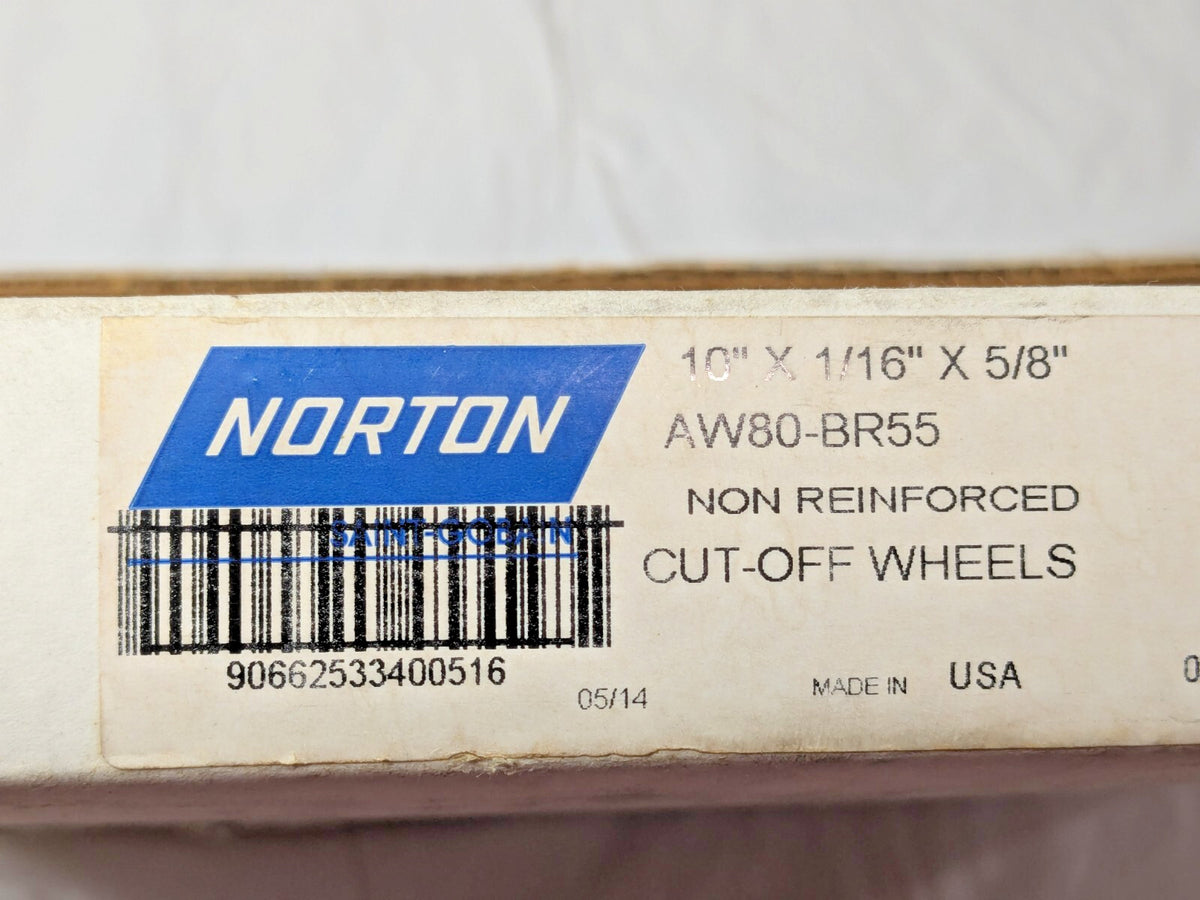 Norton 10" Aluminum Oxide Cutoff Wheel 80G 1/16" Thick X 5/8" Arb