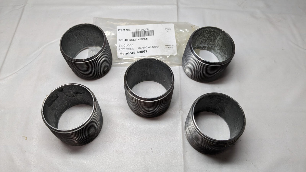 SCH40 Galvanized Steel Pipe Nipple 2" MNPT x 2" Long  *5 PACK*  62150206