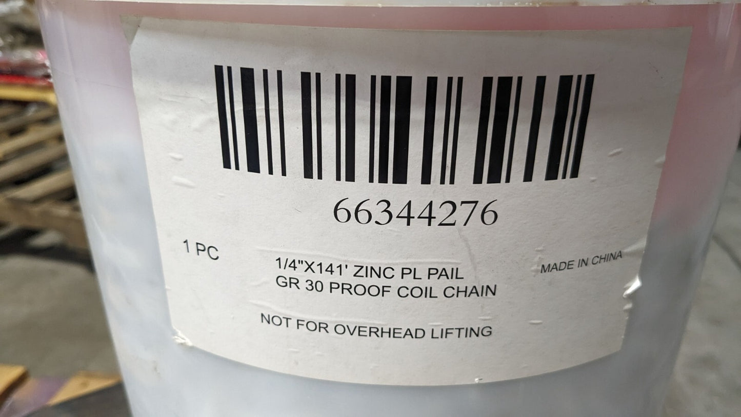 1/4" Welded Proof Coil Chain 1,300 Lb Cap Grade 30 141' Long Zinc Plated Finish