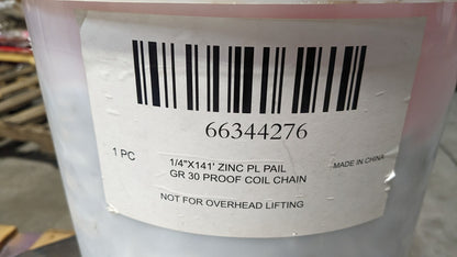 1/4" Welded Proof Coil Chain 1,300 Lb Cap Grade 30 141' Long Zinc Plated Finish