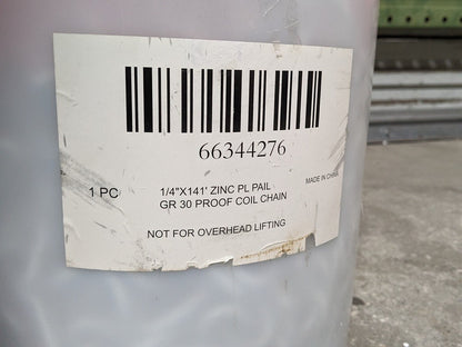 Welded Proof Coil Chain 141 Ft. x 1/4 In. Grade 30 Zinc Plated 1300 lb. Capacity