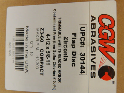 CGW ABRASIVES Flap Disc: 5/8-11 Hole 60 grit qty 10 30144