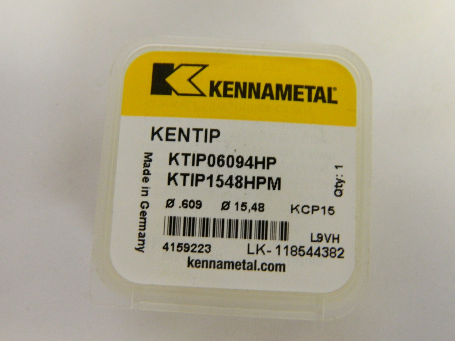 Kennametal Series KenTIP 15.48mm Diam Grade KCP15 140° Replaceable Drill Tip