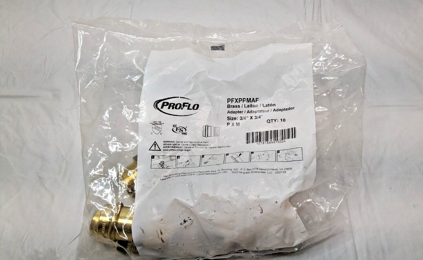 10 PACK PROFLO 3/4" Copper Press x MPT Brass Adapters PFXPPMAF