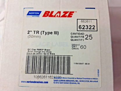 Norton Premium Ceramic Alumina Quick-Change Discs Type R QTY25 60 Grit 62322