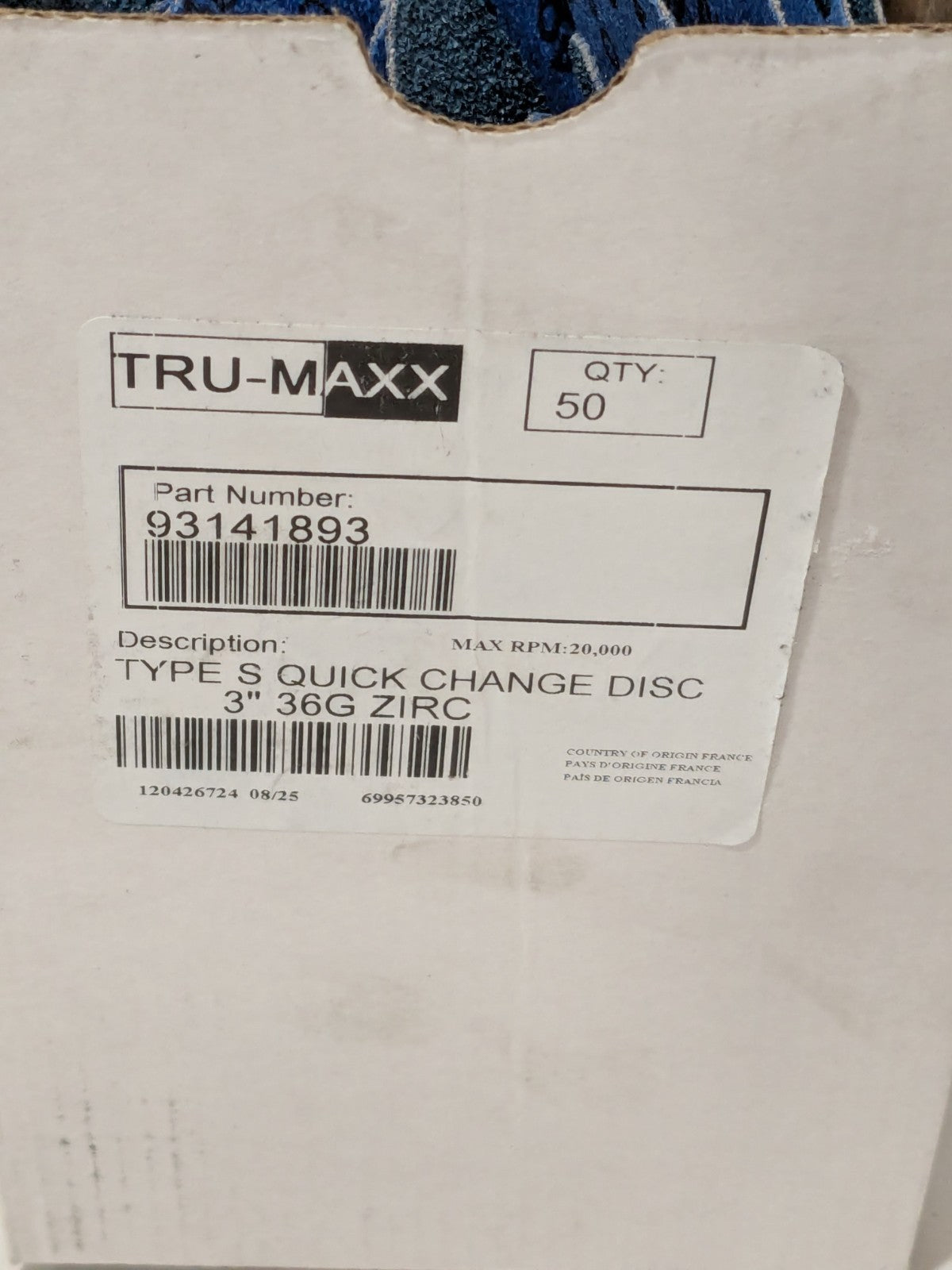 Tru-Maxx Quick-Change Disc: Type S, 3" Dia, 36 Grit Qty 10 69957323850
