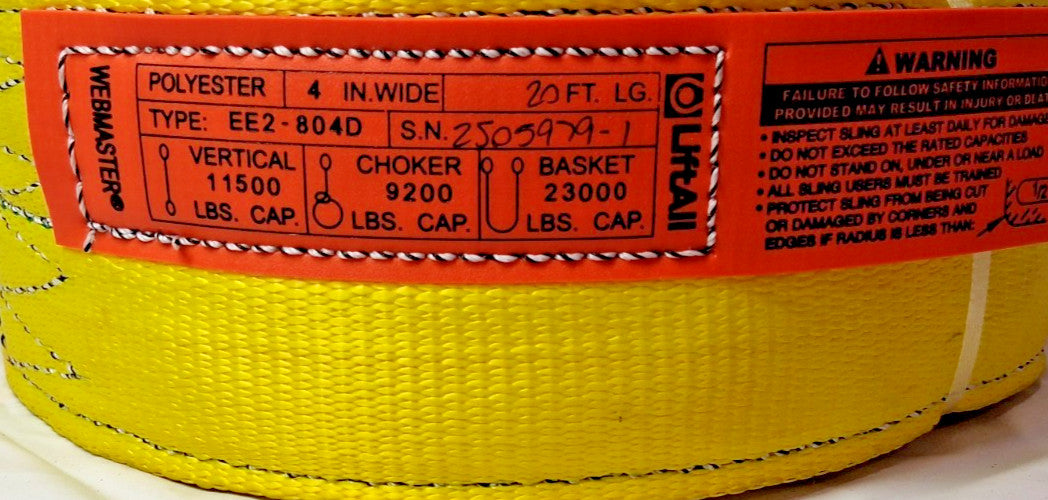 Lift-All Polyester Web Lifting Sling Webmaster 1600 2-Ply 4" W x 20' L