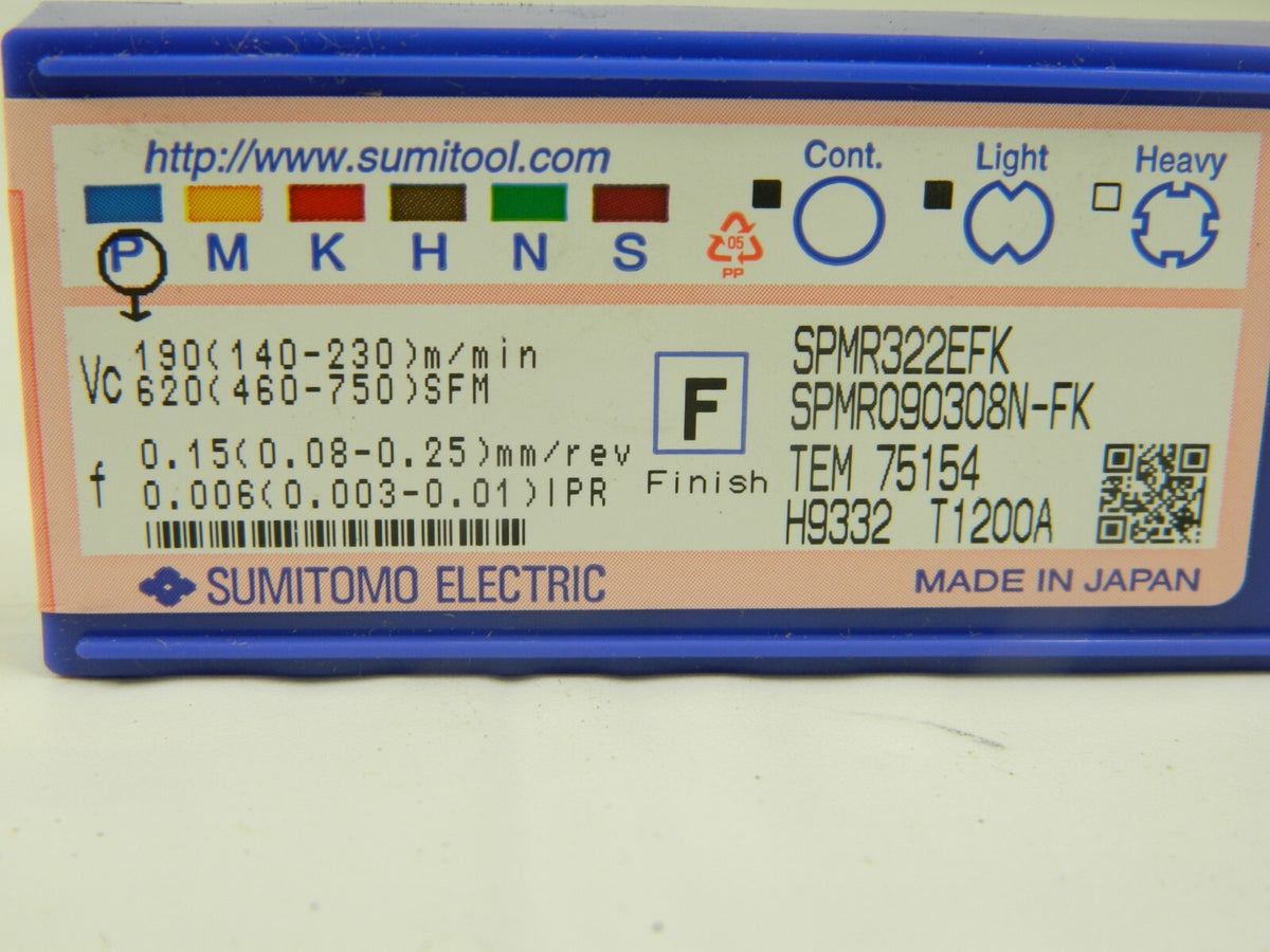 Sumitomo Carbide Insert SPMR322EFK-T1200A Qty 10 19CA494